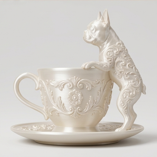 犬（ボストンテリア）のアクセサリートレイ 小物入れ シルクホワイト
