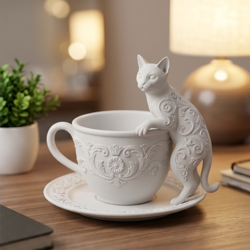 猫（オシキャット）のアクセサリートレイ 小物入れ マットホワイト