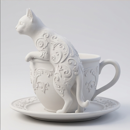catのポットvintage 置物陶器 子猫ティーカップ小物入れアクセサリー入れ 猫（オシキャット）のアクセサリートレイ 小物入れ マットホワイト