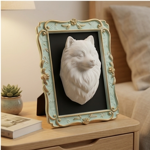 ワンダーデコール　ポメラニアン 壁掛け プレート 犬（ポメラニアン）の壁掛けレリーフ 3Dプリント 白PLA インテリア