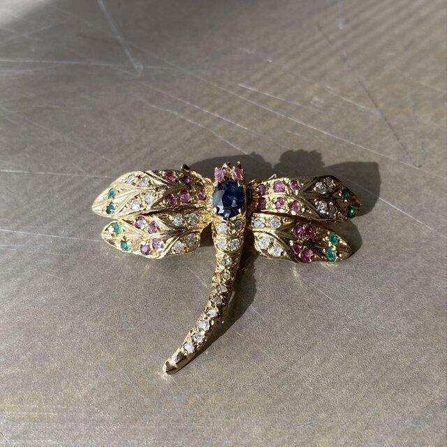 Vintage USA retro natural stone dragonfly brooch | iichi 日々の