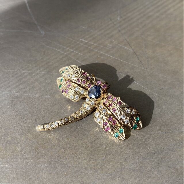 Vintage USA retro natural stone dragonfly brooch | iichi 日々の