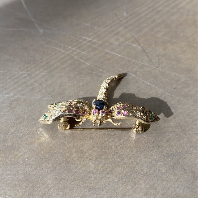 Vintage USA retro natural stone dragonfly brooch | iichi 日々の