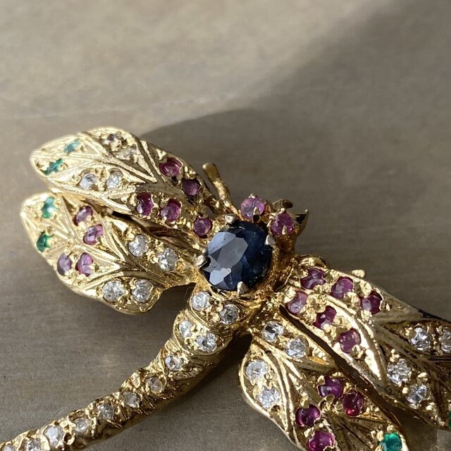 Vintage USA retro natural stone dragonfly brooch | iichi 日々の