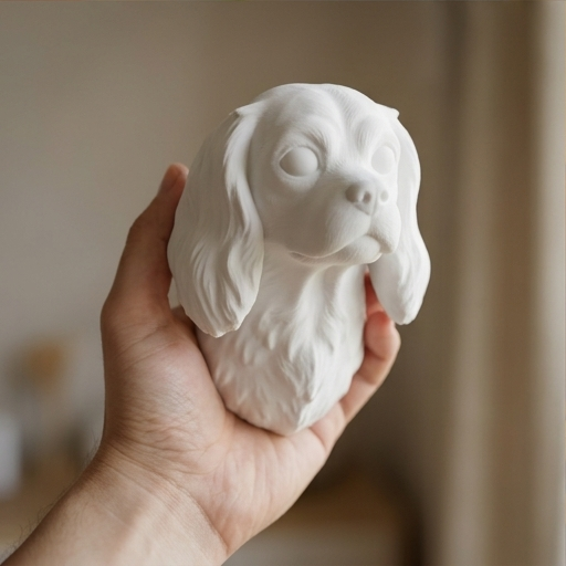 犬（キャバリア）の壁掛けレリーフ 3Dプリント 白PLA インテリア