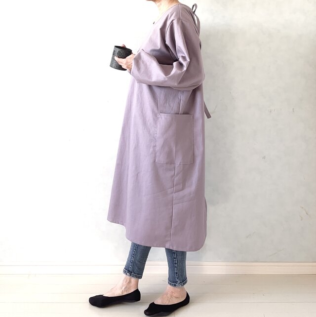 毎日の割烹着。しっかり素材で頼れる1枚。コットンリネンキャンバス