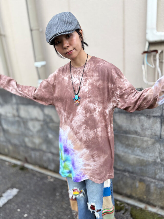 タイダイ 長袖 Tシャツ XLサイズ ブラウン COLORFREEYTHM Native Tie