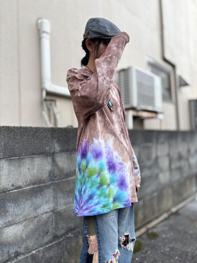 タイダイ 長袖 Tシャツ XLサイズ ブラウン COLORFREEYTHM Native Tie