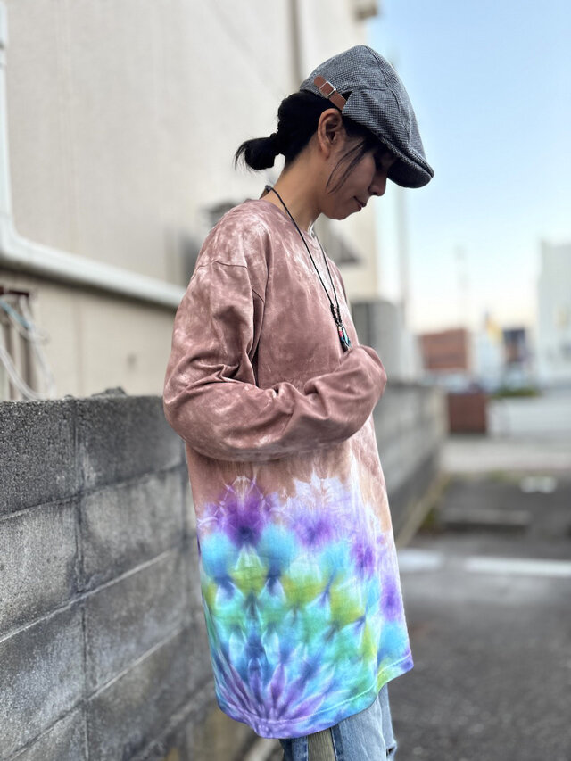 タイダイ 長袖 Tシャツ XLサイズ ブラウン COLORFREEYTHM Native Tie
