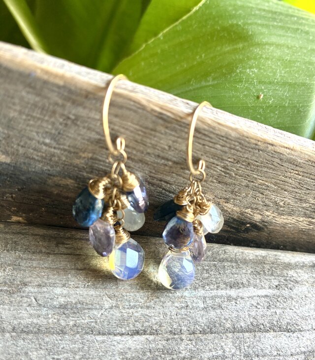14KGF/2WAY】Winter Gem Bouquet Hoop Earrings 冬の天然石ブーケ