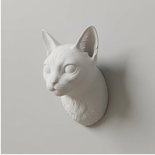 猫（シンガプーラ）の壁掛けレリーフ 3Dプリント 白PLA インテリア