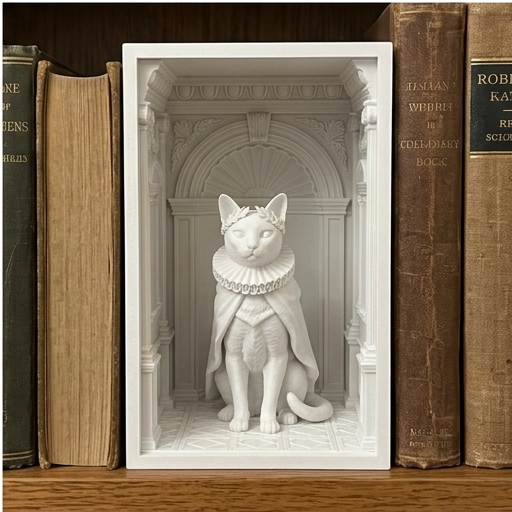 猫（トンキニーズ）の3Dプリント ブックヌーク 白PLA 本棚インテリア
