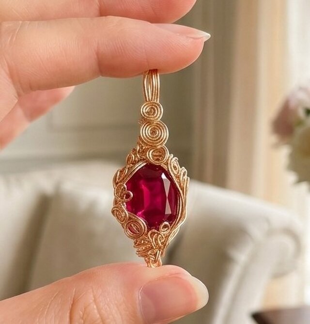 Éclat Lien 天然ルビー8.80ct ～紅玉の雫～ 14kgfペンダントトップ