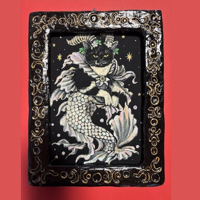 やぎ座」額付 アート作品 原画 徳島洋子作品 アクリル画 猫 12星座