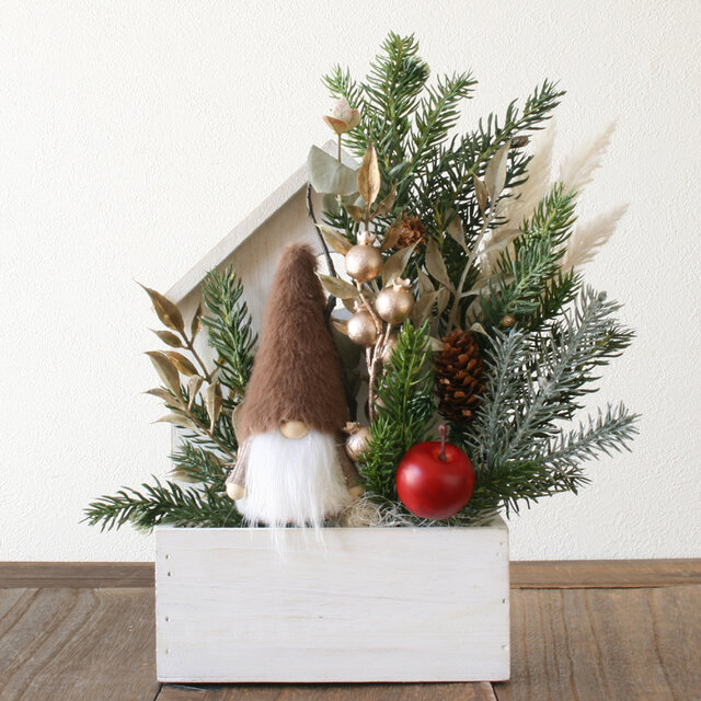 北欧の妖精トムテと楽しむクリスマスアレンジメント お家型花器 置き
