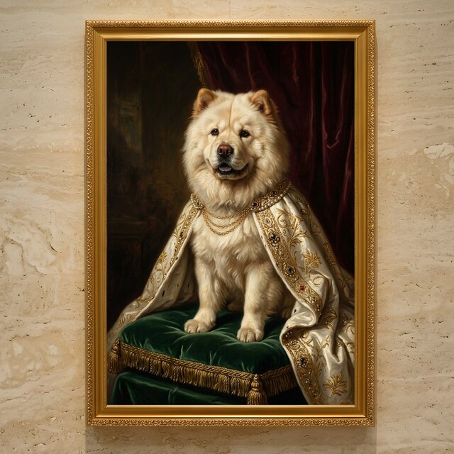犬（チャウチャウ）のルネサンス風肖像画 油絵風アートA3額装
