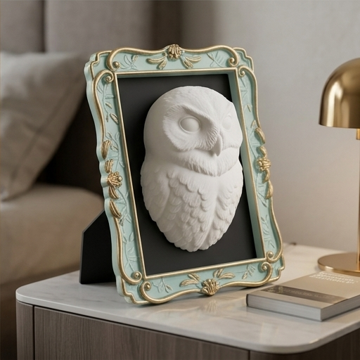 シロフクロウの壁掛けレリーフ 3Dプリント 白PLA インテリア | iichi