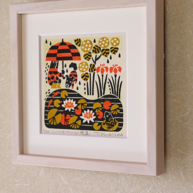 橋本興家「石灯篭A」1962年 木版画 額装 インテリア #510-2 木版画「Little things－睡蓮」乳白色額付き | iichi 日々の暮らしを