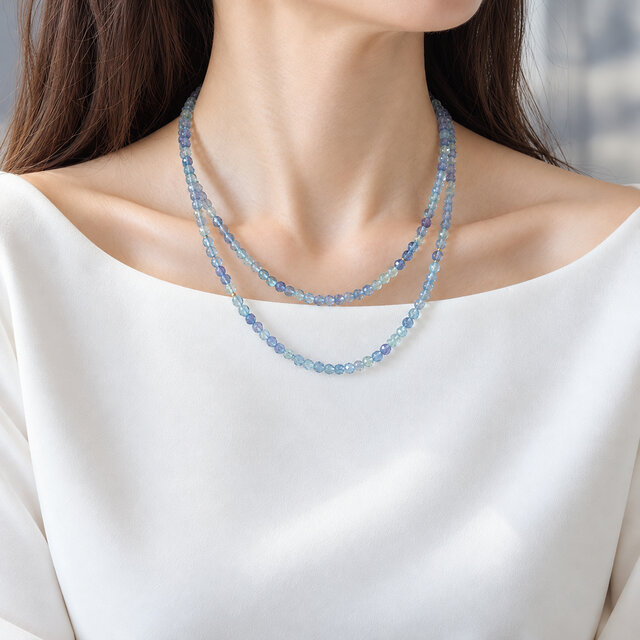 1602 脳を活性化✨️✨️　フローライトとペリドットネックレス　ハンドメイド フローライトの2連ネックレス・サージカルステンレス製5cmアジャスター