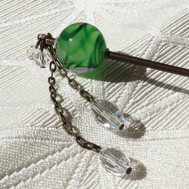 かんざし 玉簪 一本 とんぼ玉 日本製 ガラス 工芸品 浴衣 着物 緑