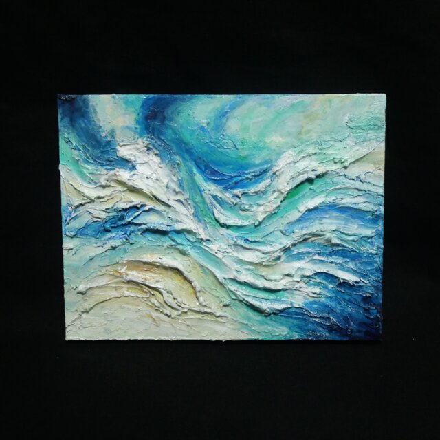 潮騒のテクスチャー】油絵 抽象画 F0号 海のインテリア ミニ絵画