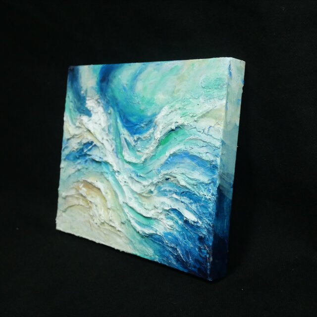 潮騒のテクスチャー】油絵 抽象画 F0号 海のインテリア ミニ絵画