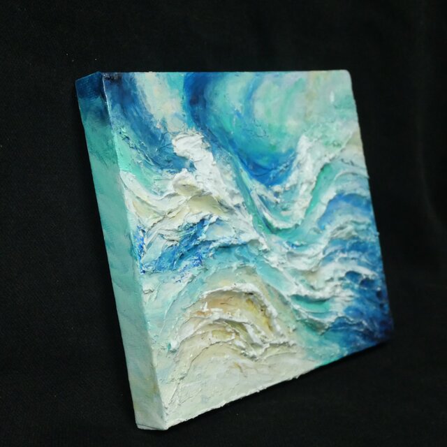 潮騒のテクスチャー】油絵 抽象画 F0号 海のインテリア ミニ絵画