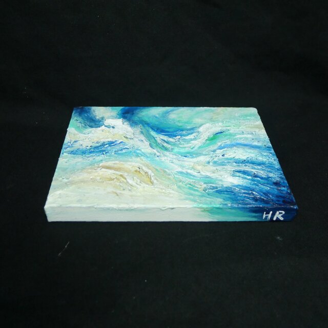 潮騒のテクスチャー】油絵 抽象画 F0号 海のインテリア ミニ絵画