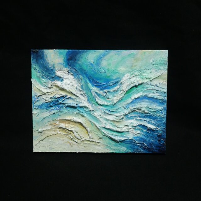絵画 832 油絵/抽象画風/自然のパターン/S12号 潮騒のテクスチャー】油絵 抽象画 F0号 海のインテリア ミニ絵画