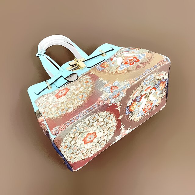 30サイズ#92◇着物帯と本革のリメイクバッグ◇remake.829 日本職