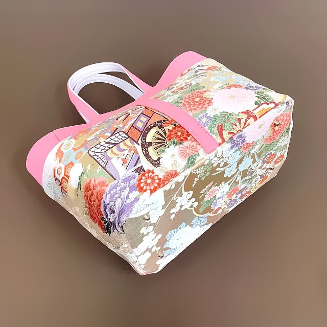 30サイズ#103◇着物帯と本革のリメイクバッグ◇remake.829 日本職