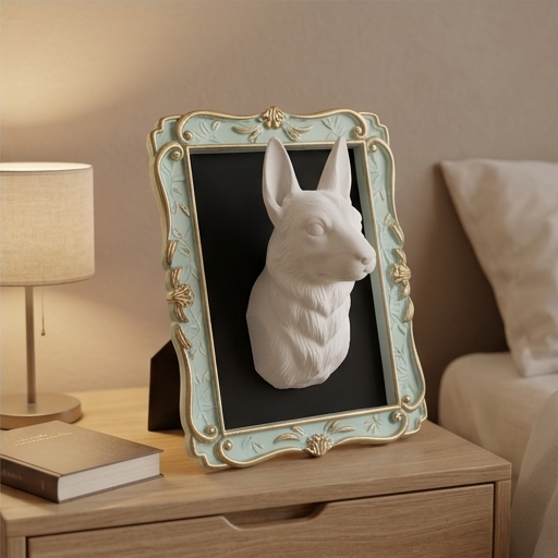 うさぎ（シルバーマーチン）の壁掛けレリーフ 3Dプリント 白PLA