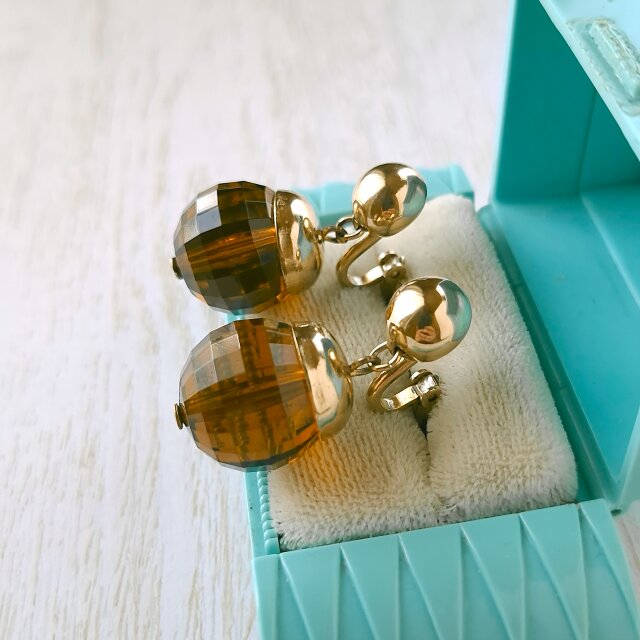 NAPIER》 brown checker cut plastic dangle ネイピア ヴィンテージ