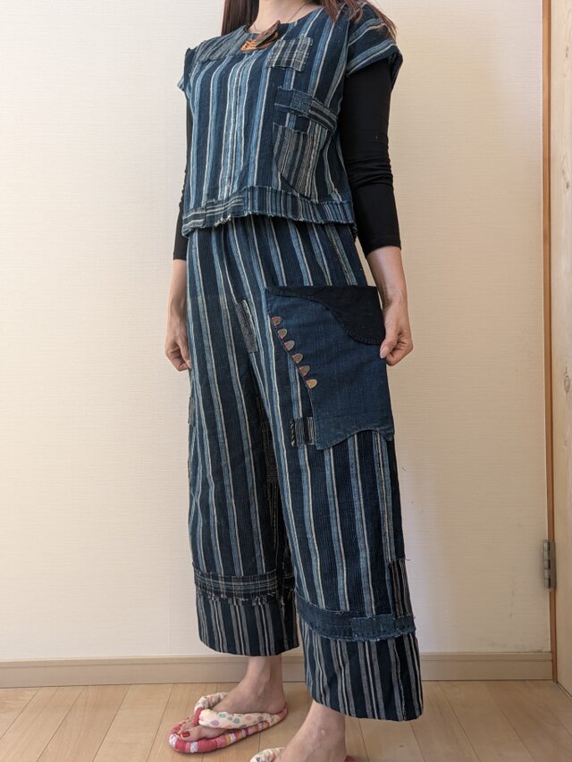 着物リメイク 手づくり 縞木綿 襤褸 パンツ | iichi 日々の暮らしを