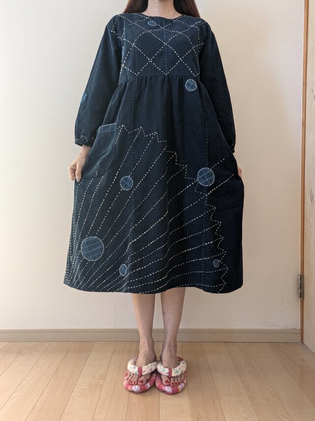 着物リメイク 手づくり 刺し子の風呂敷 ワンピース | iichi 日々の