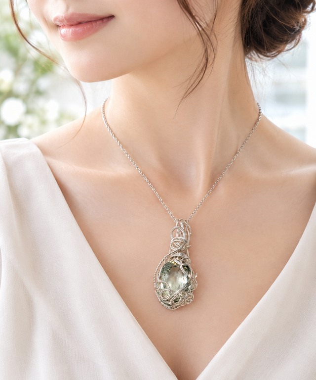 大粒25.00ct】ブラジル産グリーンアメジストのペンダントトップ銀の