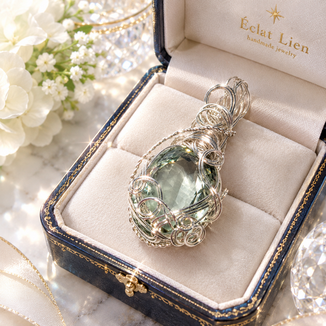 大粒25.00ct】ブラジル産グリーンアメジストのペンダントトップ銀の