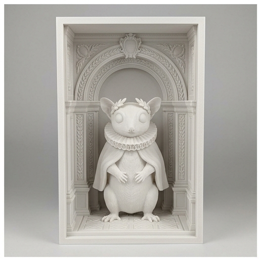 フクロモモンガの3Dプリント ブックヌーク 白PLA 本棚インテリア