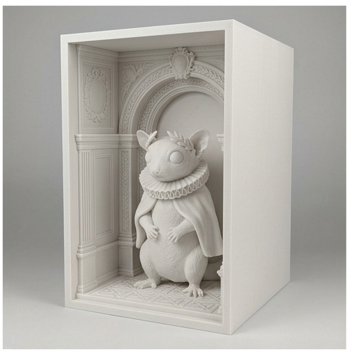 フクロモモンガの3Dプリント ブックヌーク 白PLA 本棚インテリア