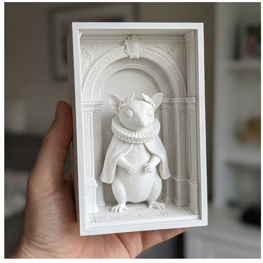 フクロモモンガの3Dプリント ブックヌーク 白PLA 本棚インテリア