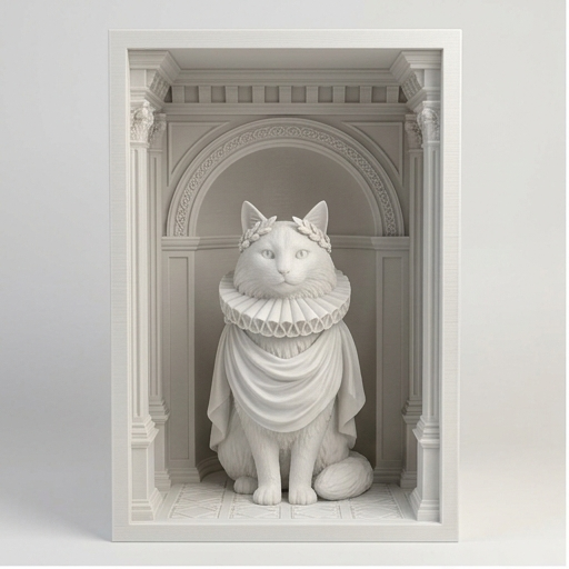 ノルウェージャンフォレストキャットのブックヌーク 3Dプリント 白PLA