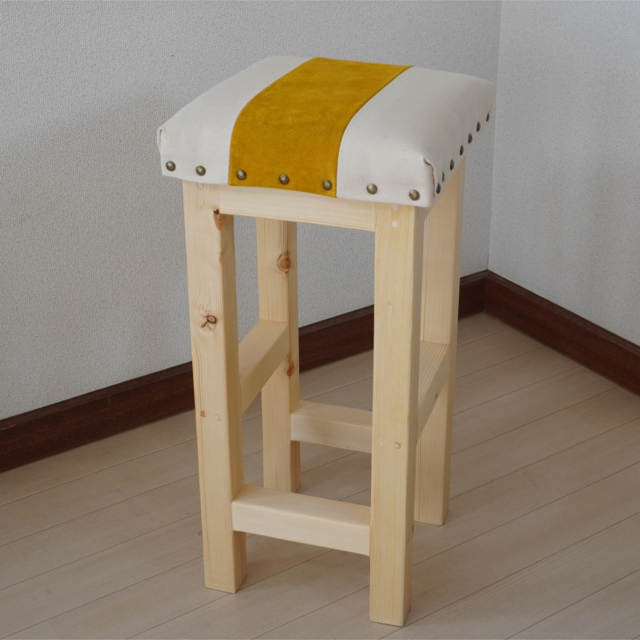 木製ハイスツール クッション座面付き｜ナチュラル｜生地2色から選べる