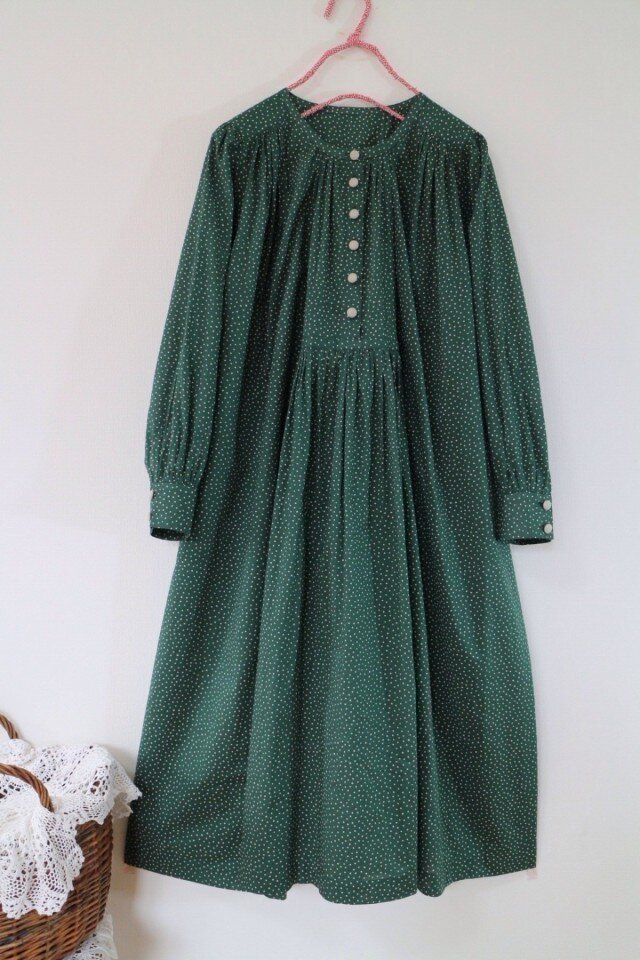 ★上質水玉プリントコットン100% アンティーク風ワンピース★