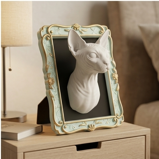 猫（スフィンクス）の壁掛けレリーフ 3Dプリント 白PLA インテリア