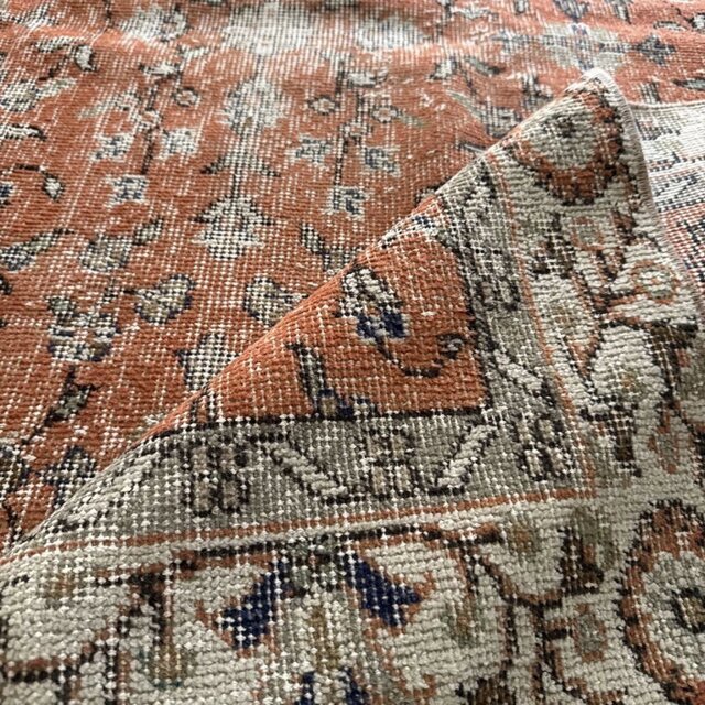 114×218 ボタニカルナチュラルカラー　トルコヴィンテージラグ 114×196 サーモンカラー ボタニカル柄 縁取り トルコヴィンテージラグ