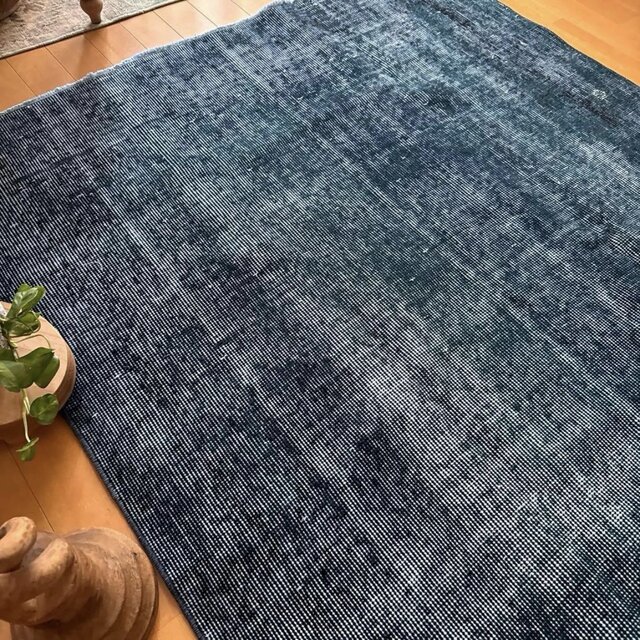 114×214 ブルーデニムカラー オーバーダイ トルコヴィンテージラグ
