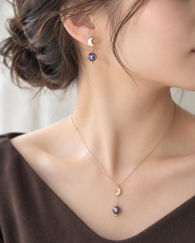 三日月モチーフ パール ネックレス Luna ールナ・パールセット】ピーコックパール×三日月ネックレス