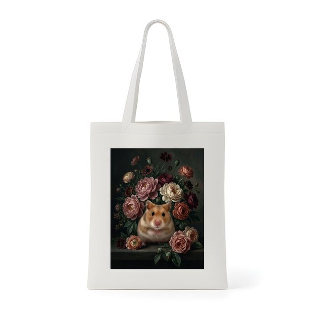ハムスター（キンクマハムスター）トートバッグ 花の油絵風アート
