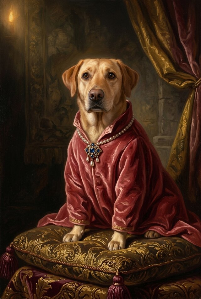 犬（ラブラドールレトリバー）のルネサンス風肖像画 A3額装インテリア
