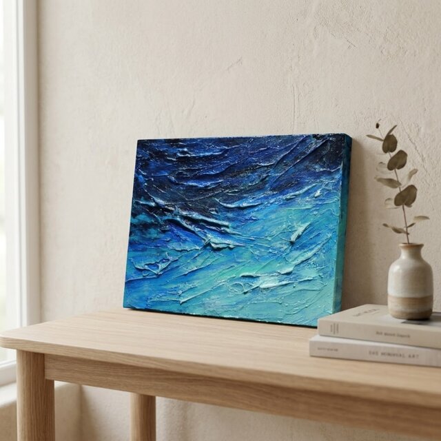 抽象画『刹那の深淵』テクスチャーアート 海の立体絵画 F0 キャンバス